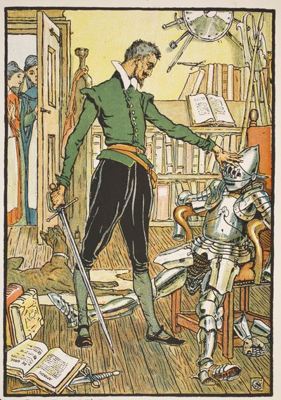 Don Quixote Testing His Helmet, Illustration from 